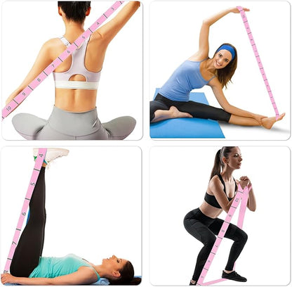 11 Loops Stretch Strap Stretch Band for Yoga Pilates Ballet Exercise and Gymnastics Non-Slip Fabric Resistance Band for Mobility Strength Training Leg Stretcher Belt Dance and Fitness