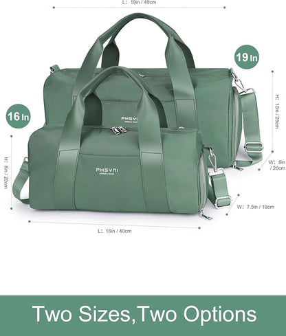 Gym Bag for Women Girls with Shoe Compartment & Wet Pocket - Duffle Bag for Travel Sports Fitness Workout Athletic, 19"-Medium, Olive Green