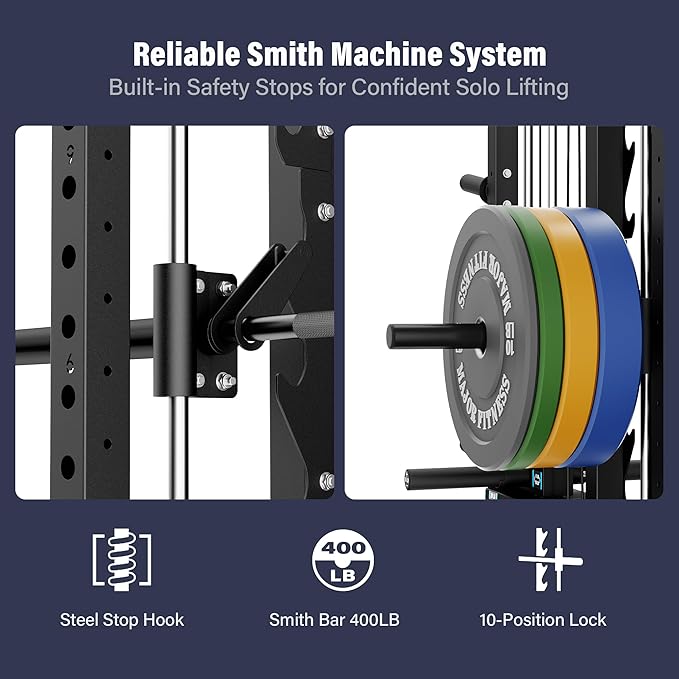 Major Fitness Drone2 Advanced Training Smith Machines– All-in-One Home Gym Squat Rack with Aluminum Pulley Set , Weight Bar, Dual LAT Pull-Down Systems & Cable Crossover Machine for Full-Body Workouts