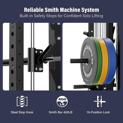 Major Fitness Drone2 Advanced Training Smith Machines– All-in-One Home Gym Squat Rack with Aluminum Pulley Set , Weight Bar, Dual LAT Pull-Down Systems & Cable Crossover Machine for Full-Body Workouts