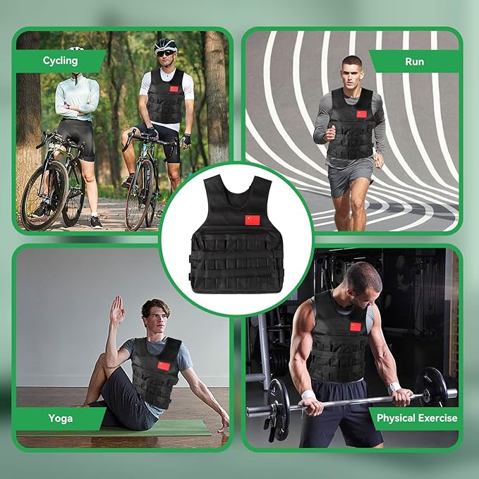 20KG Weighted Vest with 4Pcs Sand Bags（without weight）, Adjustable Training Waistcoat for Workout, Strength Training, Running, Fitness, Muscle Building