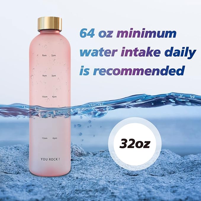 32oz Water Bottles with Times to Drink, Motivational Water Bottle with Time Marker, BPA Free Reusable Water Bottle with Hydrating Reminder for Gym Fitness Workout Travel