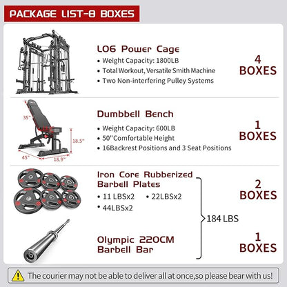 Multi-Purpose Squat Rack,Smith Machine Weight Rack Set with Cable Crossover System, Home Gym Power Racks, Power Racks and Packages