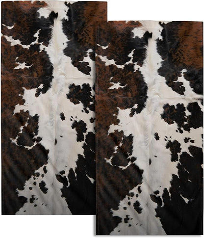 Cow Fur Texture Hand Towels 2 Pack 28x14 Inch White Black Brown Animal Skin Print Kitchen Bathroom Gym Towels