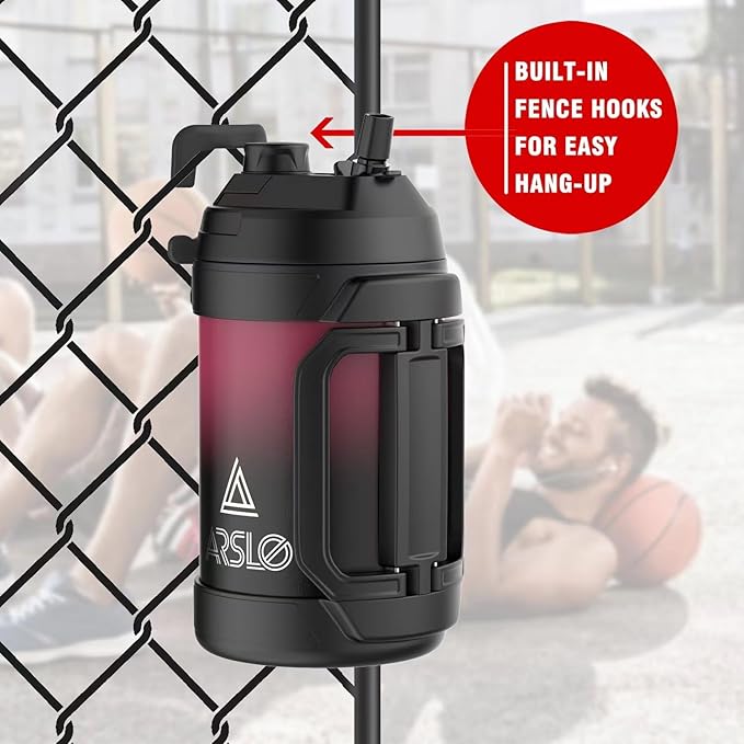 Sports Water Jug - Gallon Water Bottle - Large Insulated Stainless Steel Bottle for Gym, Workouts, Basketball, Football, Soccer - Keep Water Cold for Up To 24 Hours - 128 Ounce (Red Black)