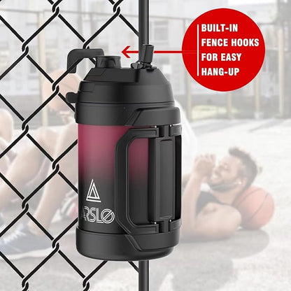 Sports Water Jug - Gallon Water Bottle - Large Insulated Stainless Steel Bottle for Gym, Workouts, Basketball, Football, Soccer - Keep Water Cold for Up To 24 Hours - 128 Ounce (Red Black)