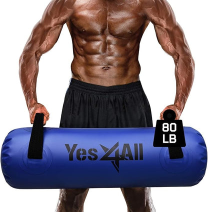 Yes4All Large Aqua Bags for Workout 35/45/80lbs - Ultimate Core Water Weights Aqua Bag - Portable Stability Fitness - Perfect Agility, Durability for Indoors and Outdoors - Clear & Dark Blue