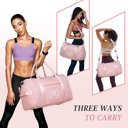 Gym Bag for Women, Personalized Duffle Bag with Shoe Compartment, Sports Bag for Yoga & Dance with Wet Pocket and Mat Strap.