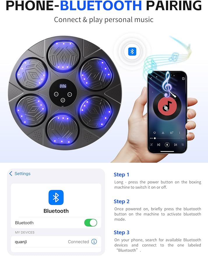2026 Music Boxing Machine for Adults ＆ Kids, 9 Modes ＆ 9 Speeds Bluetooth Smart Boxing Machine with Gloves, Wall Punching Machines Reflex Training for Game, Home, Office, Gym