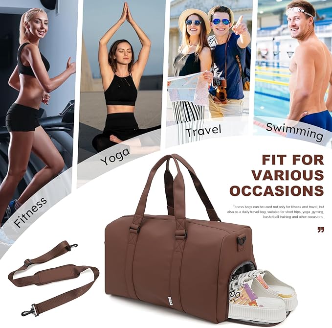 NOL Waterproof Gym Duffle Bag for Men & Women with Shoe & Wet Compartments, Multiple Pockets | Adjustable Shoulder Strap for Sports, Travel, Fitness, Workout & Hospital Use, Coffee