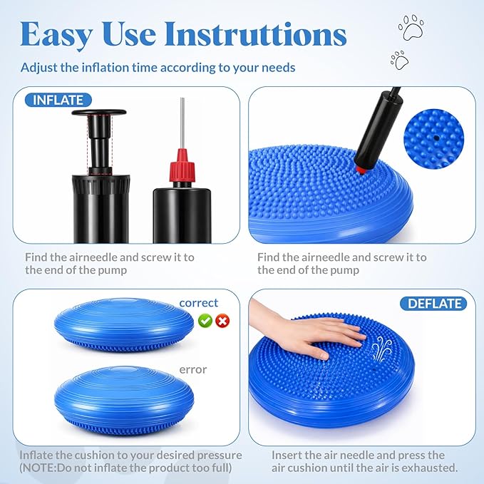 Shappy 2 Pcs Dog Balance Disc Cushion 14" Blue with Pump Exercise Equipment Rehab Exercise Strength Endurance Conditioning Agility Flexibility Stability Rehabilitation Physical Training Workout Tool