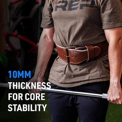 REP Leather Lined Weightlifting Belt, 10mm Powerlifting Support Belt for Squats, Deadlifts, Gym Training, IPF Compliant, Adjustable Buckle, Back Brace for Men and Women