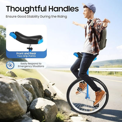 16/24 Inch Wheel Unicycle with Steel Rim, Unicycle Electric Wheel Skidproof Mountain Tire Cycling Sports Exercise with Adjustable Seat, Adults Kids Outdoor Sports Fitness Exercise Tool