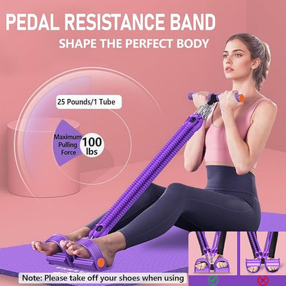 Upgrade Foot Pedal Resistance Band, 100lbs Adjustable 4 Tube Pedal Ankle Puller Resistance Band with Handle, Multifunction Home Gym Equipment, Stirrup Puller for Men Women for Full Body Workout