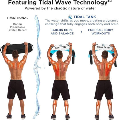 Tidal Tank Tube - The Original Aqua Bag - Water Weight Bag up to 79 lbs - Adjustable Workout Sand Bags Weights Alternative - Portable Sandbag Fitness Equipment Set, Home Exercise Gym - Including App