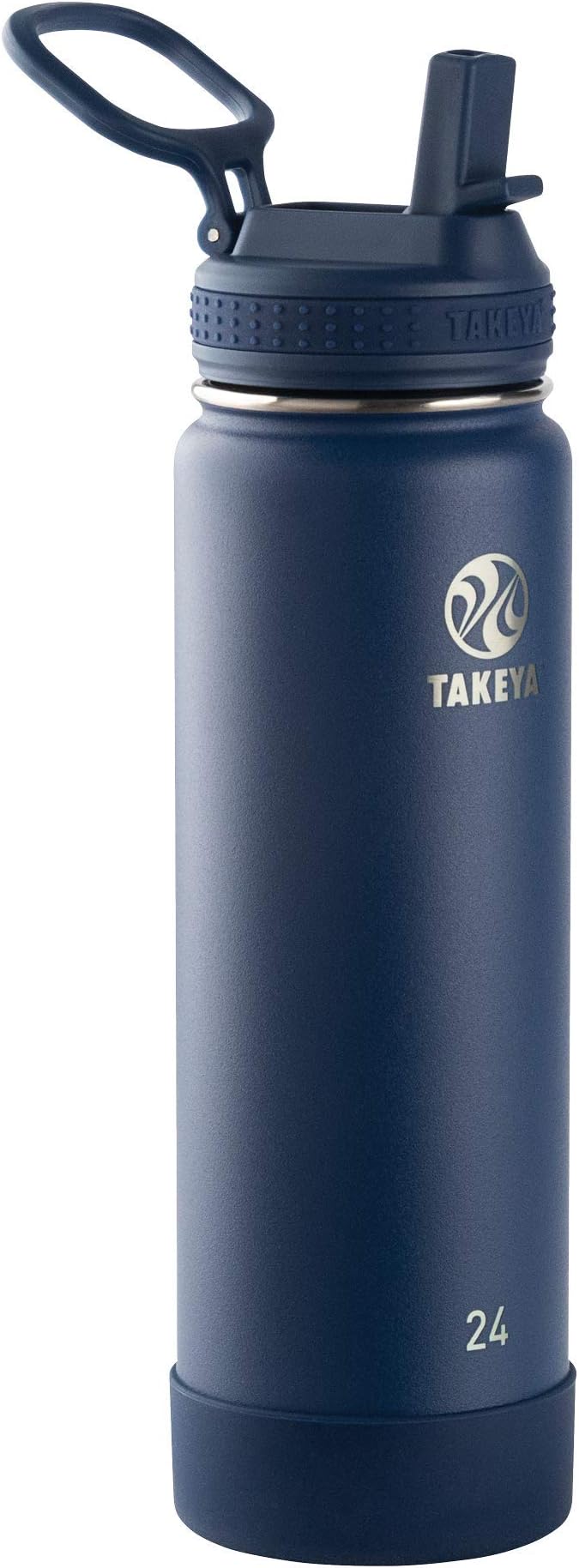 Takeya 24 oz Actives Stainless Steel Water Bottle with Straw Lid – Leakproof, Double-Wall Insulated, Keeps Drinks Cold 24 hrs/Hot 12 hrs, BPA-Free, Powder-Coated, Gym & Travel, Midnight Blue