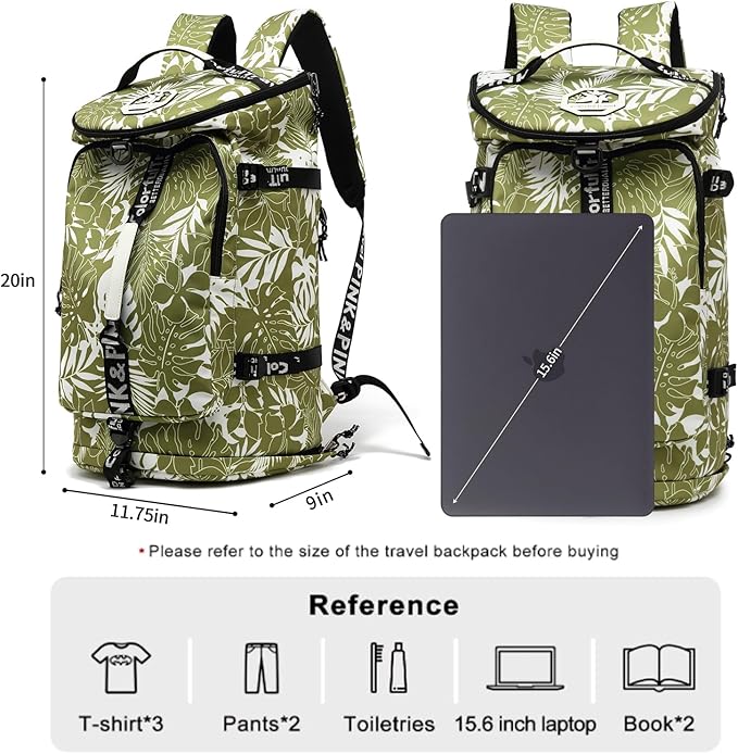 Floral gym duffel bag backpack, fashion wrestling bag,with shoe compartment, 4 kinds of back method waterproof travel sports walking laptop Lightweight (A-Floral Green)