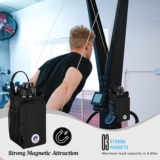 Magnetic Gym Bag and Bottle Bag, Magnatic Sport Bag For Men and Women Sling Gym Baag Travel Work with Water Bottle Holder, Phone Pockets Magnetic Attachment, Water Bottl Carrier Holder