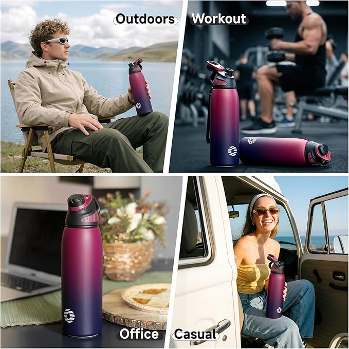 Fjbottle Insulated Stainless Steel Water Bottle, 24 Oz Leakproof Water Bottles, Ice Reusable Tumbler, Double Wall Vacuum Jug, Lightweight Durable for Traveling & Sports, Workout, 24oz