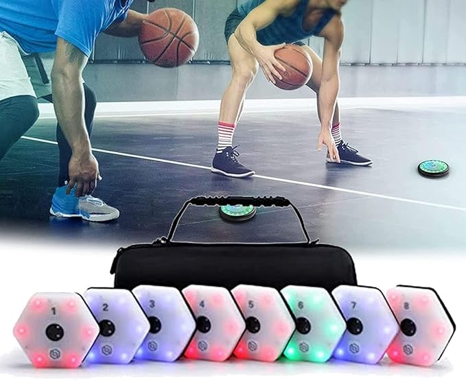 Agile Reaction Training Lamp Set, LED Flash Reflex Training Equipment, Portable Smart Agile Fitness Light with 6 Light Colors, Automatic Brightness Adjustment, 270 Degrees Viewing Angle,8Lights