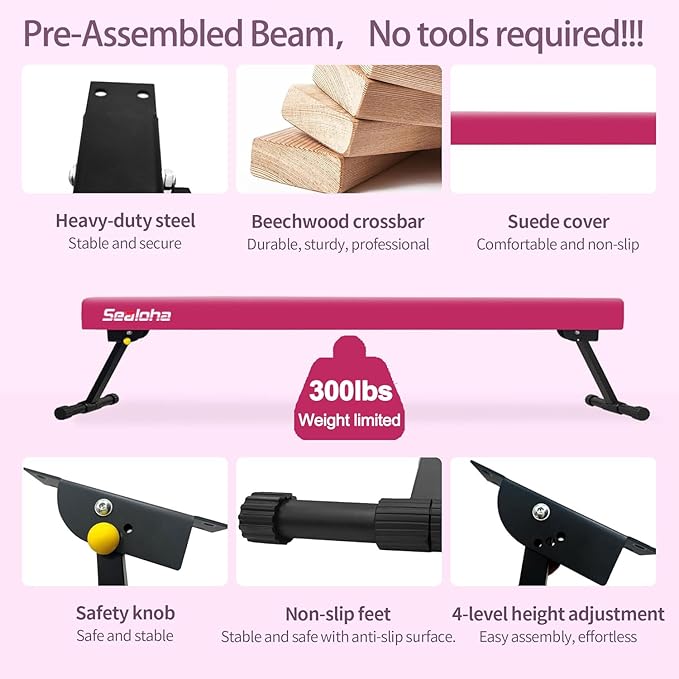6ft Ultrasimple Adjustable&Foldable Balance Beam,High-Low Floor Beam Suede Gymnastics Equipment,No Tool Require, Gymnastics Beam for Training&Professional HomeTraining