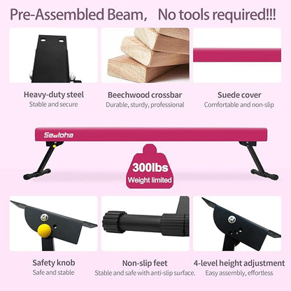 6ft Ultrasimple Adjustable&Foldable Balance Beam,High-Low Floor Beam Suede Gymnastics Equipment,No Tool Require, Gymnastics Beam for Training&Professional HomeTraining