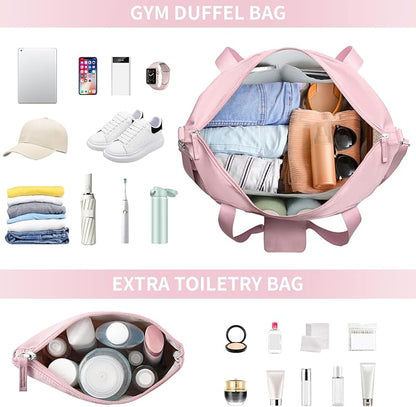 ETRONIK Gym Bag for Women, 45L Carry On Travel Duffel Bag with Shoes Compartment, Weekender Overnight Bag with Wet Pocket & USB Charging Port for Women, Travel, Gym, Weekend, Large Size (Beige)