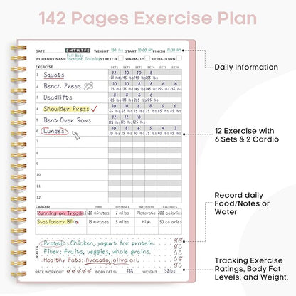 Fitness Workout Journal for Women & Men, A5(5.5" x 8.2") Workout Log Book Planner for Tracking, Progress, and Achieving Your Wellness Goals-Pink