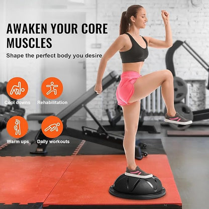 Half Exercise Ball Trainer 23 inch Balance Ball Trainer 1500lbs Capacity Stability Ball with Resistance Bands & Foot Pump, Strength Fitness Ball for Home Gym Full Body Workout
