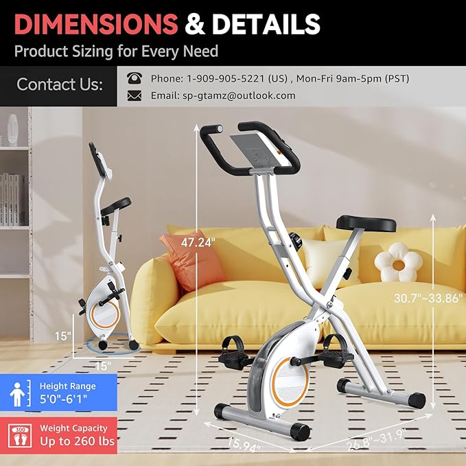 Foldable Exercise Bike Stationary Bikes for Home, 5 IN 1 Indoor Workout Bike, Cycling Bike with 16-Level Quiet Magnetic Resistance, 6.6 LBS Flywheel and 300LBS Capacity for Senior and Home Workout