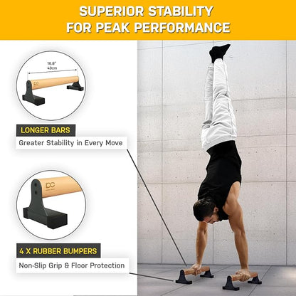Double Circle Parallettes Push Up Bar with Ergonomic Wooden Handles - Calisthenics Equipment - Non-slip Parallel Bars for Strength Training and Calisthenics - Pushup Handles Parallettes Bars