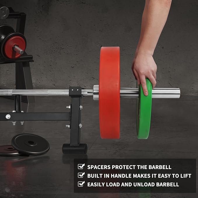 Heavy Duty Deadlift Barbell Jack: Weight Lifting Olympic Barbell Changing Weight Plates Stand - Powerlift Plates Changer Platform - Elevated Lift for Easy Loading & Unloading Weights