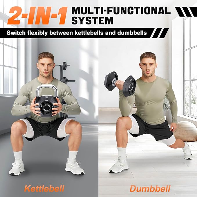 2-in-1 Adjustable Kettlebell, 15-45LB Kettlebells Weight Set for Strength Training, 5.9-30.9LB Adjustable Weights Dumbbell for Home Gym Full Body Workout