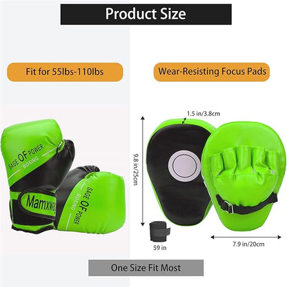 3-in-1 Boxing Gloves and Punching Mitts Set for Kids, Sports Boxing Gloves Boxing Pads with Hand Wraps, Kids Boxing Equipment Set for MMA, Karate, Muay Thai, Taekwondo