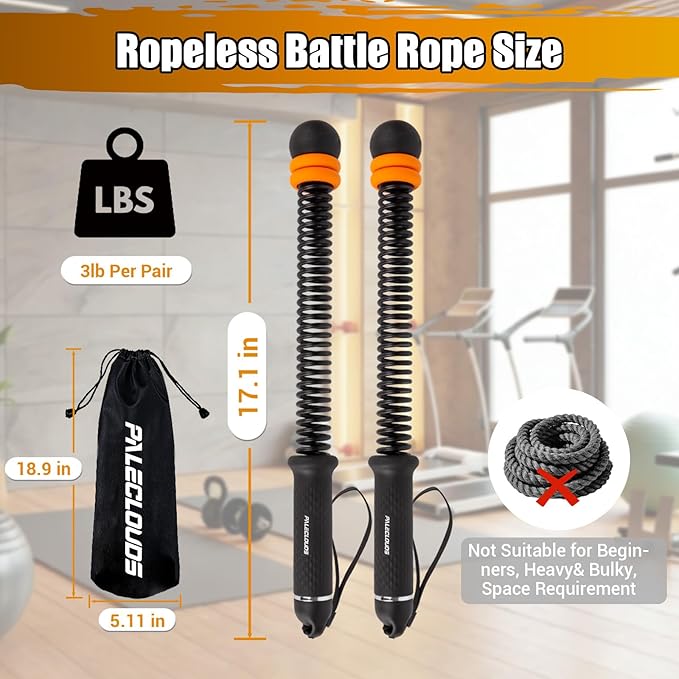 Portable Ropeless Battle Ropes, Adjustable Weights Cordless Battle Ropes for Home Gym with Storage Bag, Weighted Exercise Equipment for Low-Impact Workout, Strength & HIIT, for Men & Women (Black)