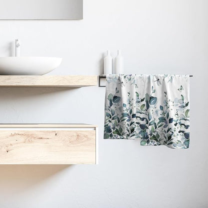 Dark Turquoise Eucalyptus Leaves Hand Towels Spring Turquoise Blue Botanical Fingertip Towel Set of 2 Watercolor Plant Butterfly Dragonfly Kitchen Dish Towels Decorative Bathroom Towels for Bath Spa