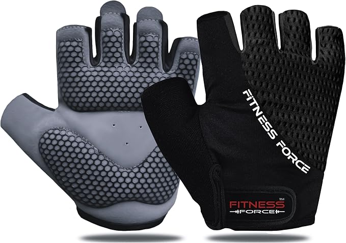 FITNESS FORCE Breathable Workout Gloves for Men and Women, Padded Weight Lifting Gloves with Full Palm Protection for Grip, Exercise, Cycling, Gym, Fitness Training