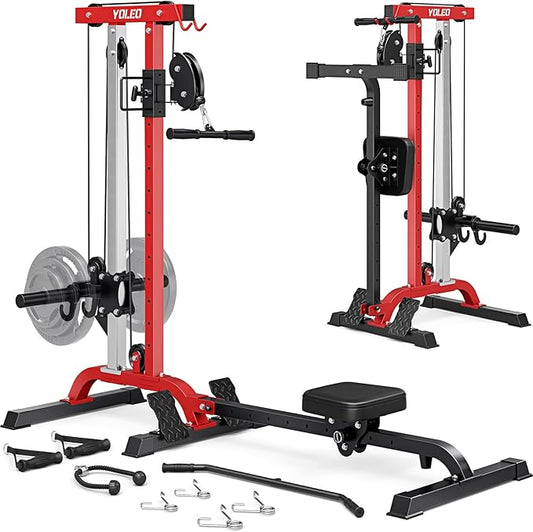 YOLEO Smooth Dual Pulley System Power Cage, 1700LBS Adjustable Cable Crossover Power Rack, Multi-Functional Squat Rack for Home Gym