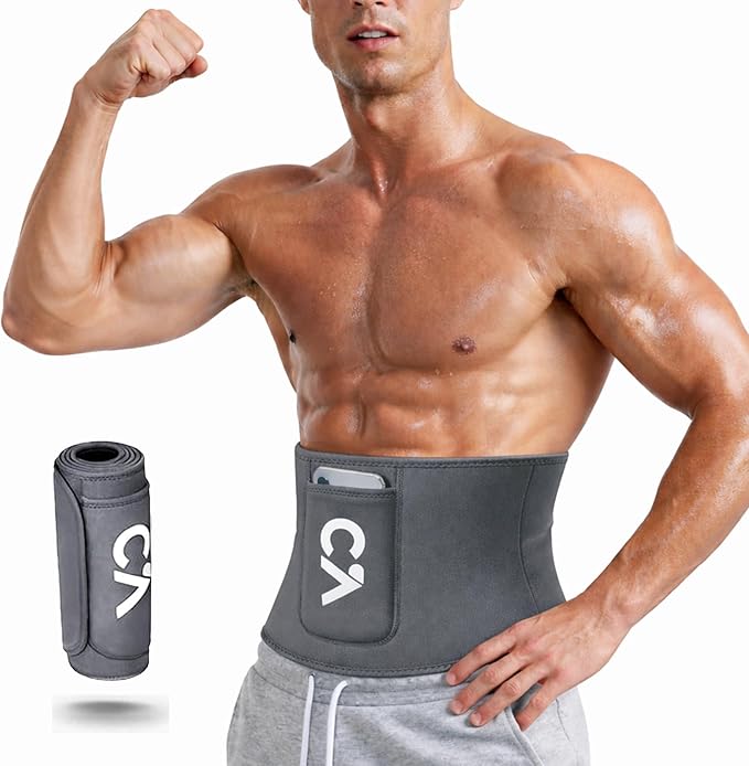 Waist Trimmer Belt for Men & Women – Silver Ion Sweat Belt, Anti-Slip Sauna Trainer, With Pocket & Precision Fit