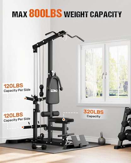 LS01 LAT Pulldown Machine, LAT Row Cable Machine with AB Crunch, LAT Tower with Cable Row Attachments, 3 in 1 Pulley Stations for Home Gym