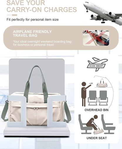 Gym Bag for Women Duffle Bag with Shoe Compartment Yoga Mat Bag Sports Workout Bag Weekend Overnight Bag, Beige Green