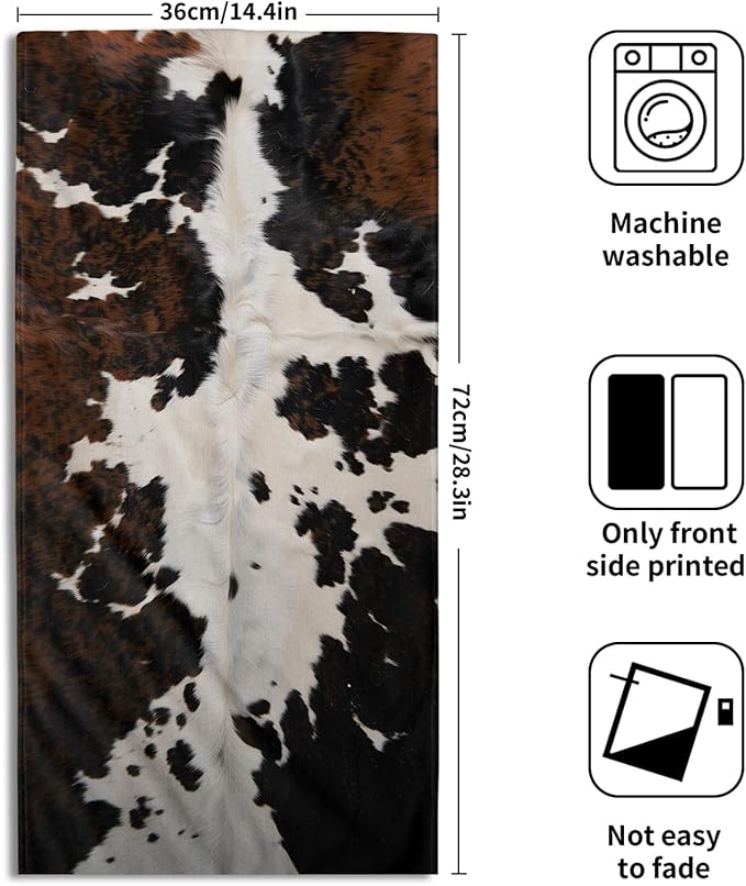 Cow Fur Texture Hand Towels 2 Pack 28x14 Inch White Black Brown Animal Skin Print Kitchen Bathroom Gym Towels