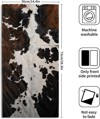 Cow Fur Texture Hand Towels 2 Pack 28x14 Inch White Black Brown Animal Skin Print Kitchen Bathroom Gym Towels