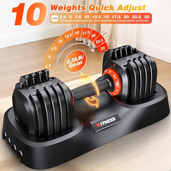 XDDIAS Adjustable Dumbbell Set of 2, 25/55/80/90LB Dumbbell Set- 1-Hand Fast Adjustment with Anti-Slip Handle, Compact Free Weights Dumbbells Set for Men/Women Home Gym Strength Training Equipment