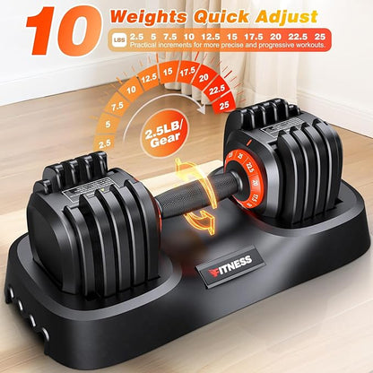 XDDIAS Adjustable Dumbbell Set of 2, 25/55/80/90LB Dumbbell Set- 1-Hand Fast Adjustment with Anti-Slip Handle, Compact Free Weights Dumbbells Set for Men/Women Home Gym Strength Training Equipment
