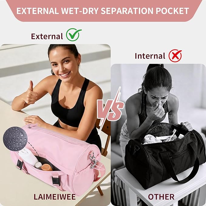 Small Gym Bag for Women Men, Mini Crossbody Travel Duffle Bag with Wet Compartment and Yoga Mat Strap, Compact Workout Bag for Sports Dance Swimming, Daily Commuting (Pink)
