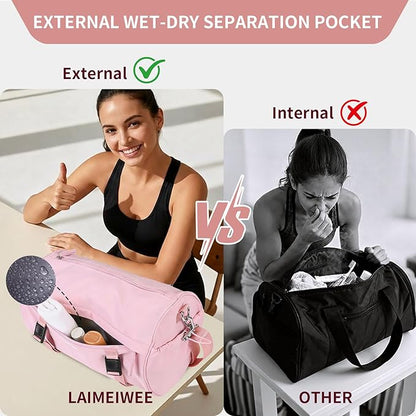Small Gym Bag for Women Men, Mini Crossbody Travel Duffle Bag with Wet Compartment and Yoga Mat Strap, Compact Workout Bag for Sports Dance Swimming, Daily Commuting (Pink)