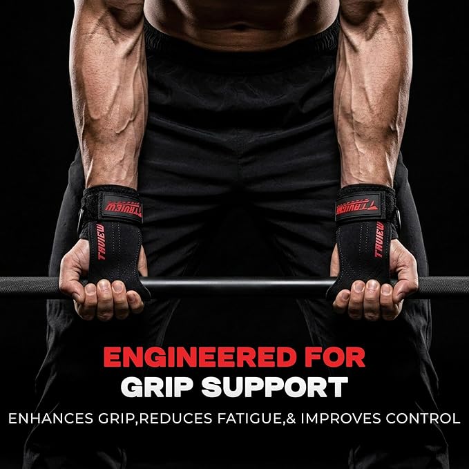 Wrist Straps for Weightlifting With D Ring,Double Layer Leather Wrist Strap For Deadlift And Powerlifting, Adjustable Neoprene Padded Gym Workout Lifting Hooks