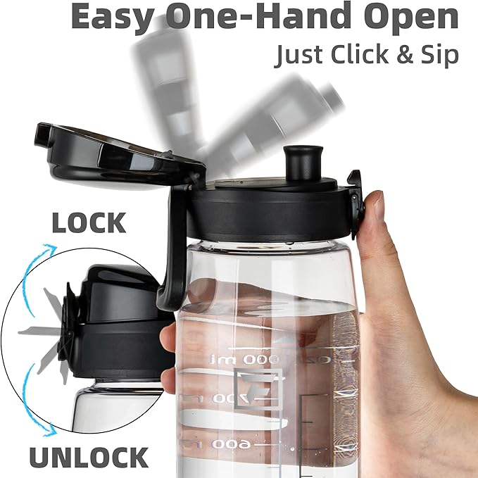Fanhaw 32 oz Tritan Water Bottle with Chug Lid - Clear, BPA-Free, Lightweight, Wide Mouth, Leak-Proof, Perfect for Gym, Travel, School, Office, and Sports (Clear & Black)