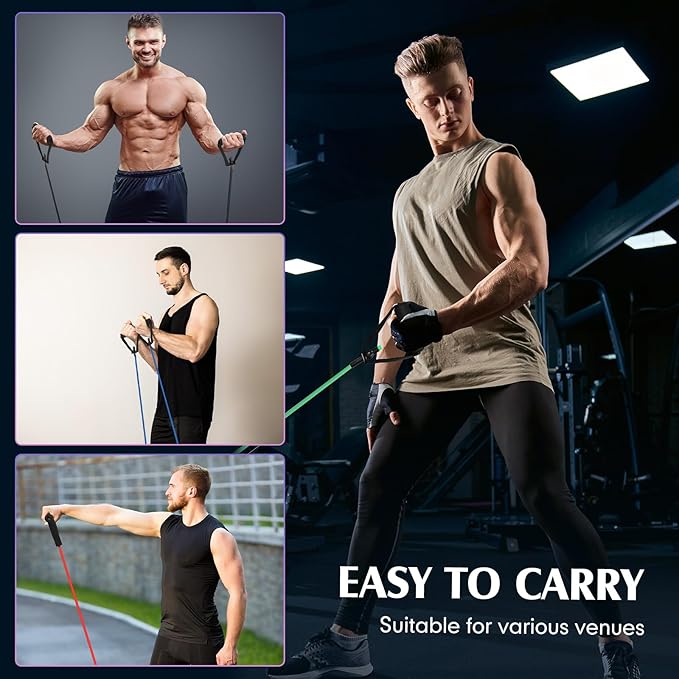 Shappy 10 Pcs Resistance Bands with Handles Exercise Stretch Bands for Exercise Woman Man Training Physical Therapy Workouts Fitness